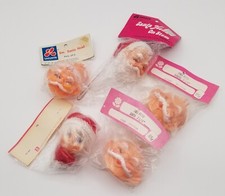 Vintage Lot of 6 Rubber Plastic Santa Mrs. Claus Doll Heads Christmas NOS