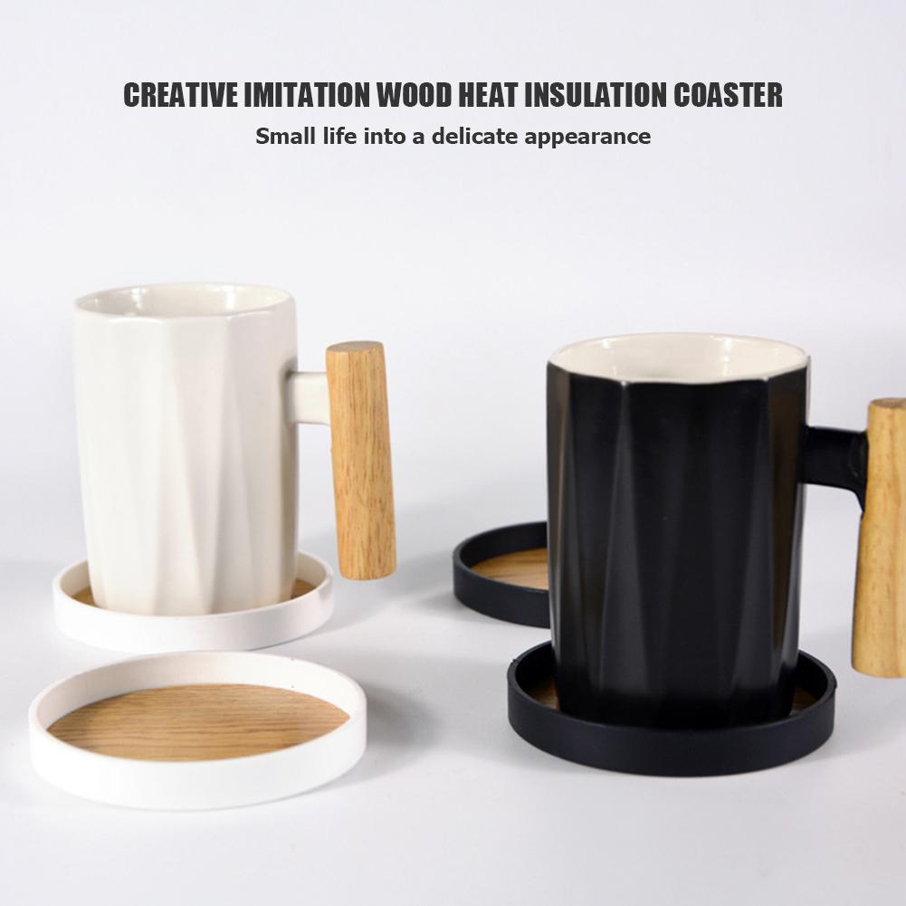 Imitation Wooden Placemats Nonslip Cup Mat Insulated Pad (Black) Hot