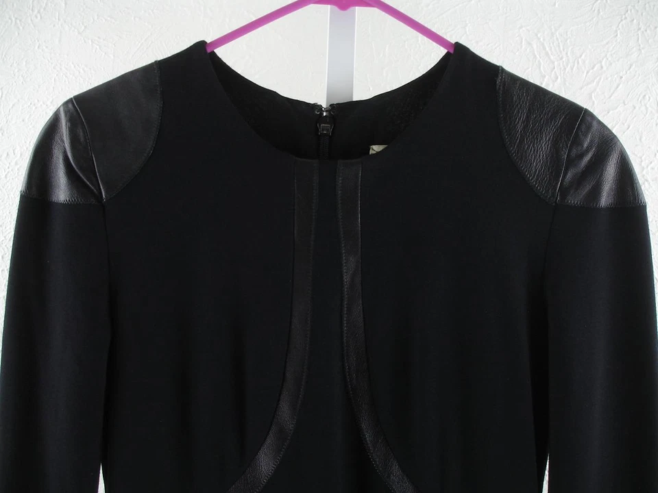 Vestido para mujer S Artelier Nicole Miller negro elástico piel de cordero ribete de cuero Foto 2 de 4