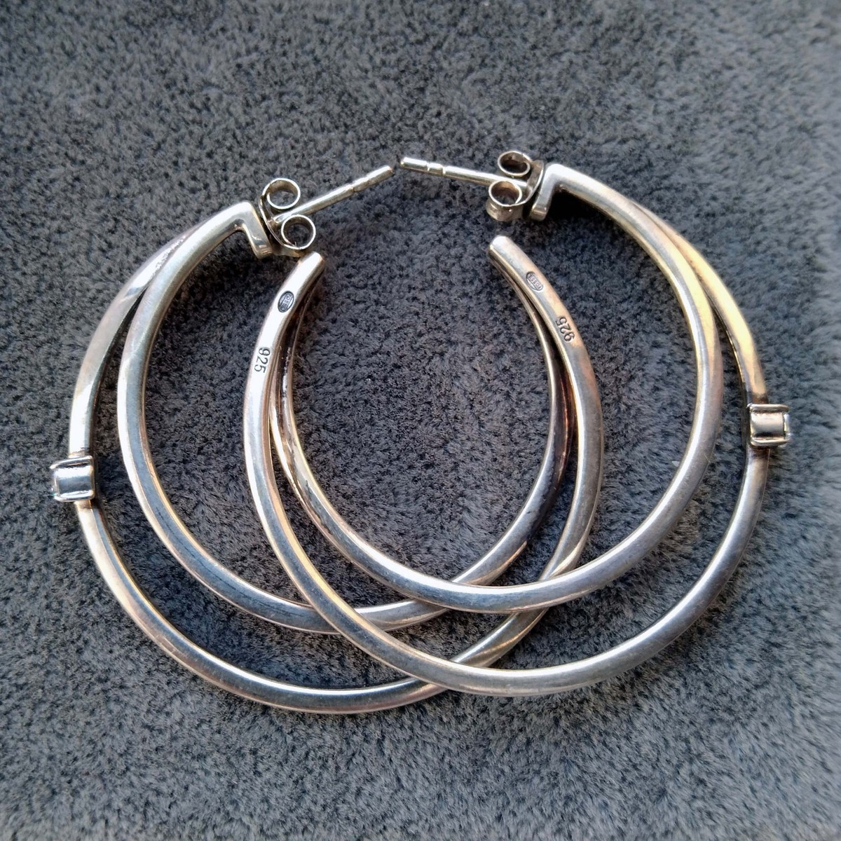 Fossil CZ Sterling Silver Medium Double Open Hoop Stud Earrings 