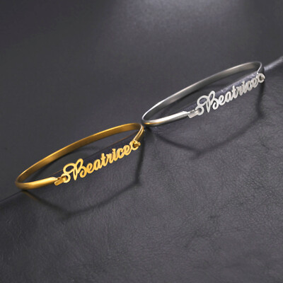 Personalized Custom Name Calligraphy BFF Stainless Steel Bangle Bracelet Jewelry