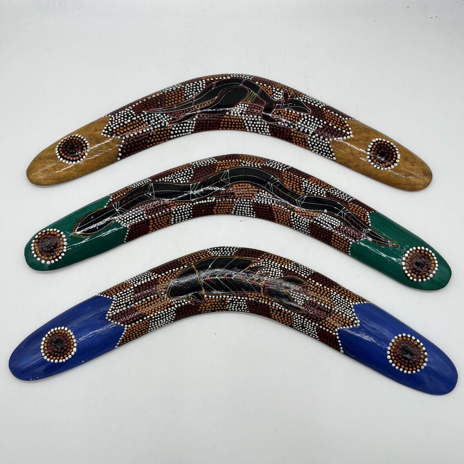 3 Boomerangs Classic Returning Hand Painted Art Australia Fish Snake
