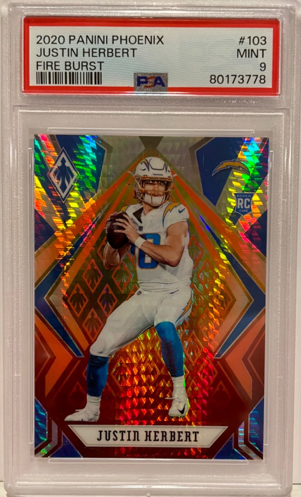 2020 Phoenix JUSTIN HERBERT Fire Burst #103 PSA 9 MINT RC Rookie Chargers