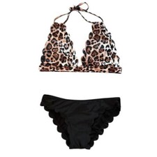 NWOT Leopard Halter Neck Scalloped Bikini Womens Size S