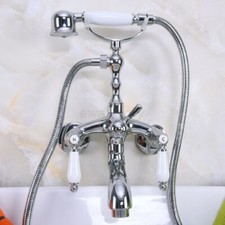 Chrome Brass Wall Mount Clawfoot Bath Tub Filler Faucet Set w/ Handheld Shower