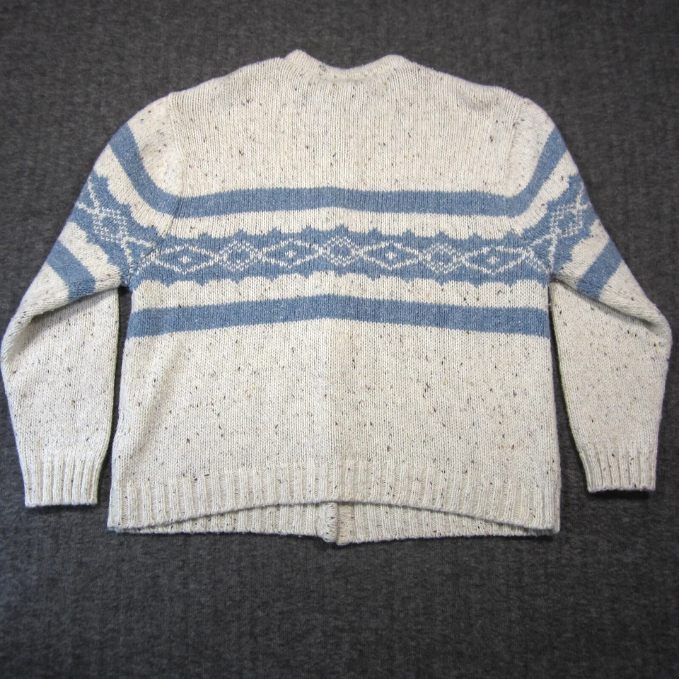 Cárdigan St Johns Bay Mezcla Lana XL Azul Marfil Madera Palanca Botón Nórdico Hygge Foto 3 de 4