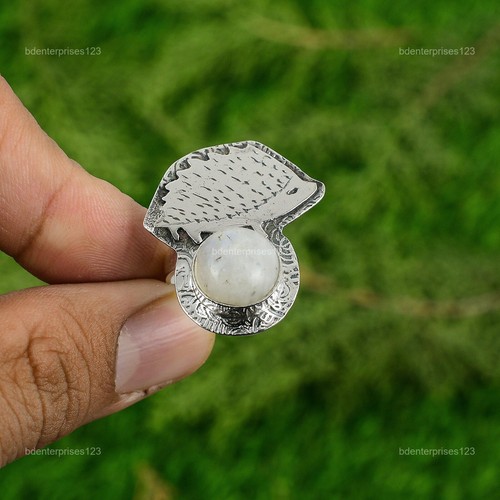 Round Natural Rainbow Moonstone Mother Promise Wedding Ring Jewelry 925 Silver - Picture 3 of 7