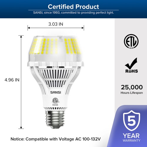 250W Equiv. LED Light Bulb 4000lm 5000K 27W A21 E26 Daylight Home Garage 2 Pack - Picture 5 of 5
