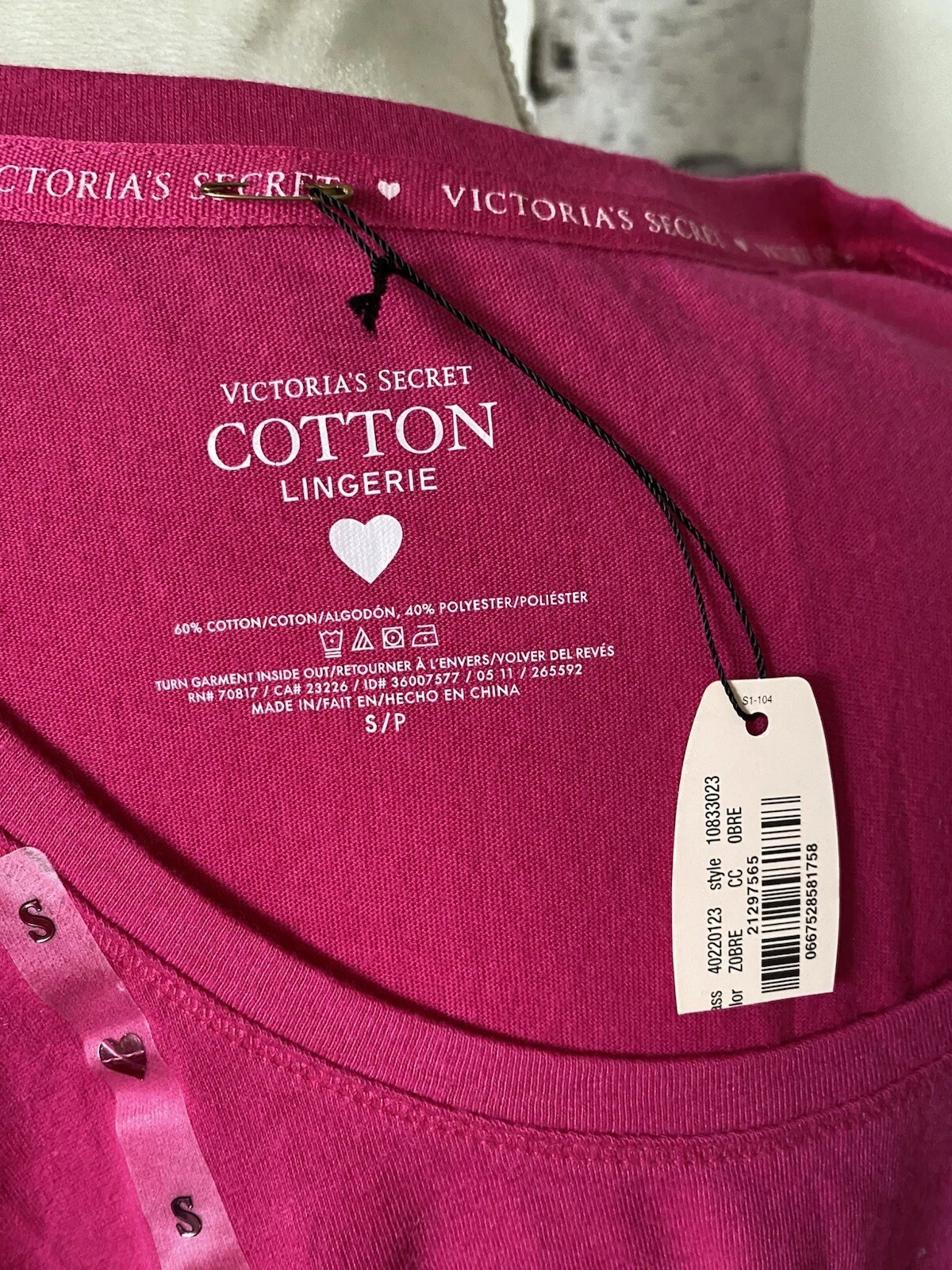 UNDERCOVER Victoria's Secret Camicia Abito Donna Piccolo Cotone Lingerie Rosa Manica Cappuccio