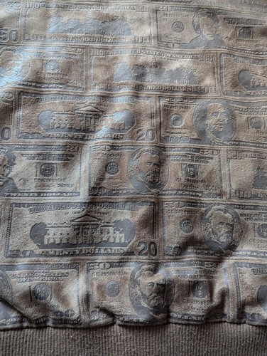 Burgundy Sz L All Over Money Print Jacket Brown Rap Hip Hop Streetwear 90s Y2K - Picture 15 of 15