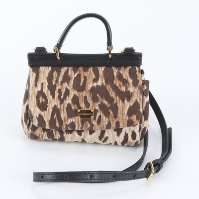 Dolce & Gabbana Sicily Leopard Print Canvas Leather 2Way Bag Italy Damen