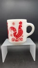 Vintage White Milk Glass Rooster Mug Red Farmhouse Chicken Folk Art Anchor...