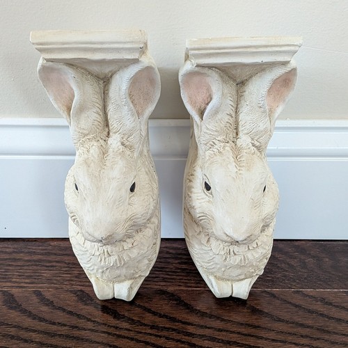 Vintage Pair 1995 Telle Stein Bunny Rabbit Wall Bracket Corbel Shelves Off White
