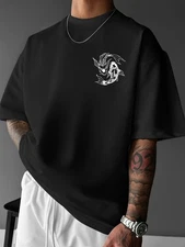Men's Oversized Streetwear T-Shirt with Bold Geometric Fish Print - Lightweight
