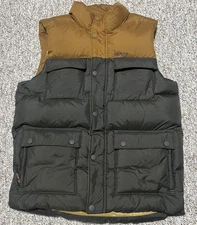 Prana Puffer Vest Mens Size S  Full Zip Down Puffer Blue Brown