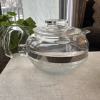 Pyrex Flameware Glass Coffee Tea Pot With Lid VTG Made in USA 8126B Metal Band
