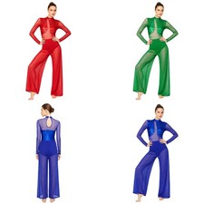 Women Rompers Spliced Jumpsuit Modern Dancewear Gymnastics Dance Costume Shiny