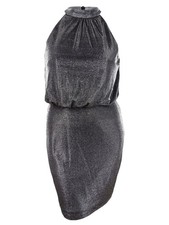 Vince Camuto Women's Sleeveless Metallic Halter Dress (16, Black/Silver)