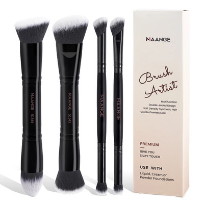 4 Stück Basic Make-up Pinsel Set mit Box Dual-Ended Foundations Puder Rouge Details