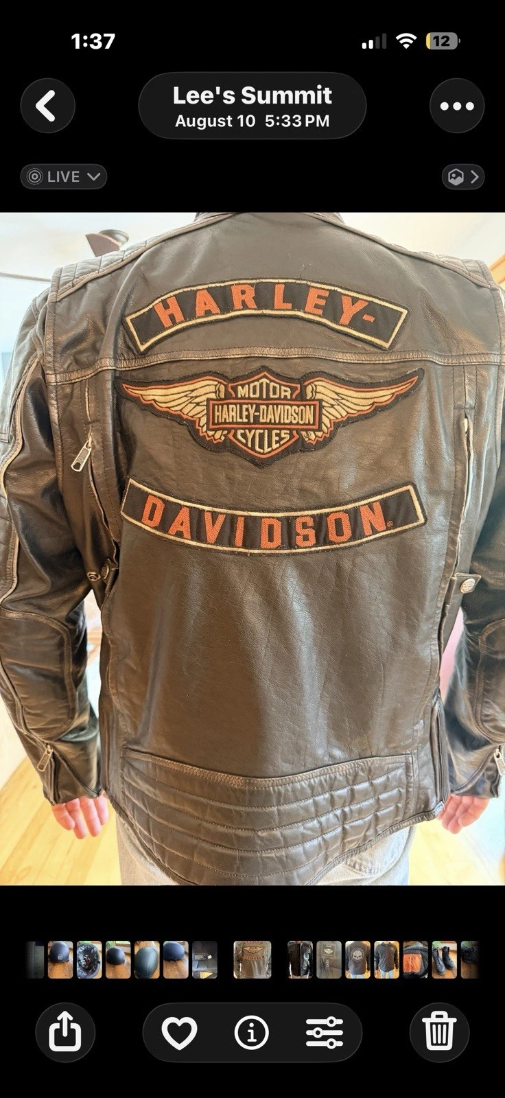 Harley-Davidson Men’s L Black Leather Motorcycle Jacket Full Zip Embroidered image 2