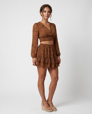 Live To Be Spoiled Women's 2 piece Outfit Print Crop Top Mini Skirt Set NWT