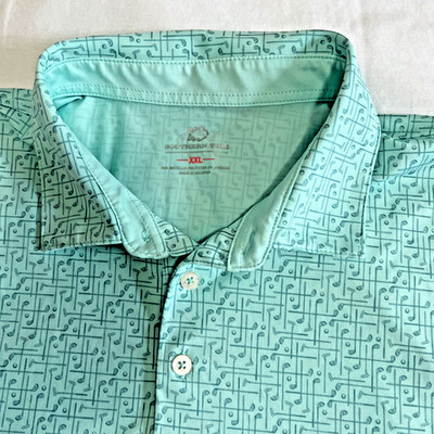 Southern Tide Men s Golf Polo Shirt Size XXL All Over Golf Club Print Mint Green