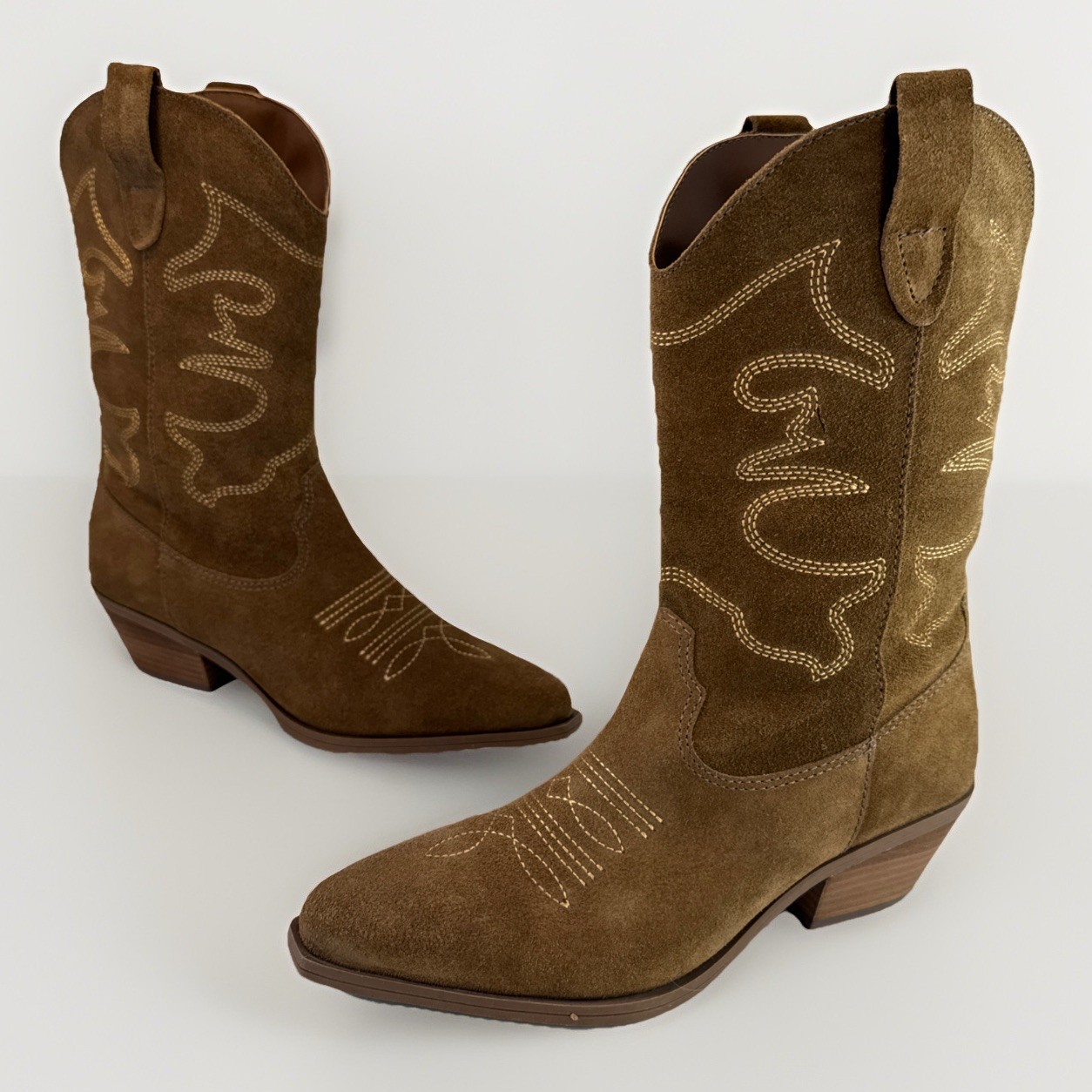 Steve Madden Womens Mid-Calf Suede Cowboy Boots Tan S 7 Western Cowgirl Brazil