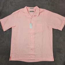 Daniel Cremieux Signature Shirt Mens Large Pink Linen Blend Short Sleeve Button