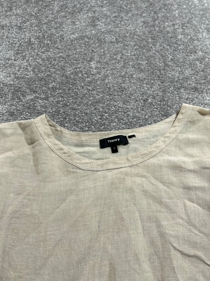 Blusa Theory Tie Cintura Lino Top Mujer Pequeña Beige Calce Relajado Ropa Informal Foto 3 de 4