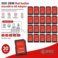 20 - OEM Red SanDisk microSD to SD SDHC SDXC Adapter fit 4GB 8GB 16GB 32GB 64GB