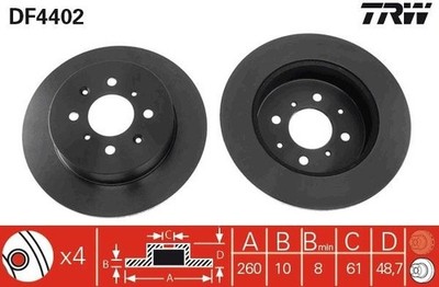 2 x Brake Disc TRW DF4402 for Honda Civic VI Aerodeck MG