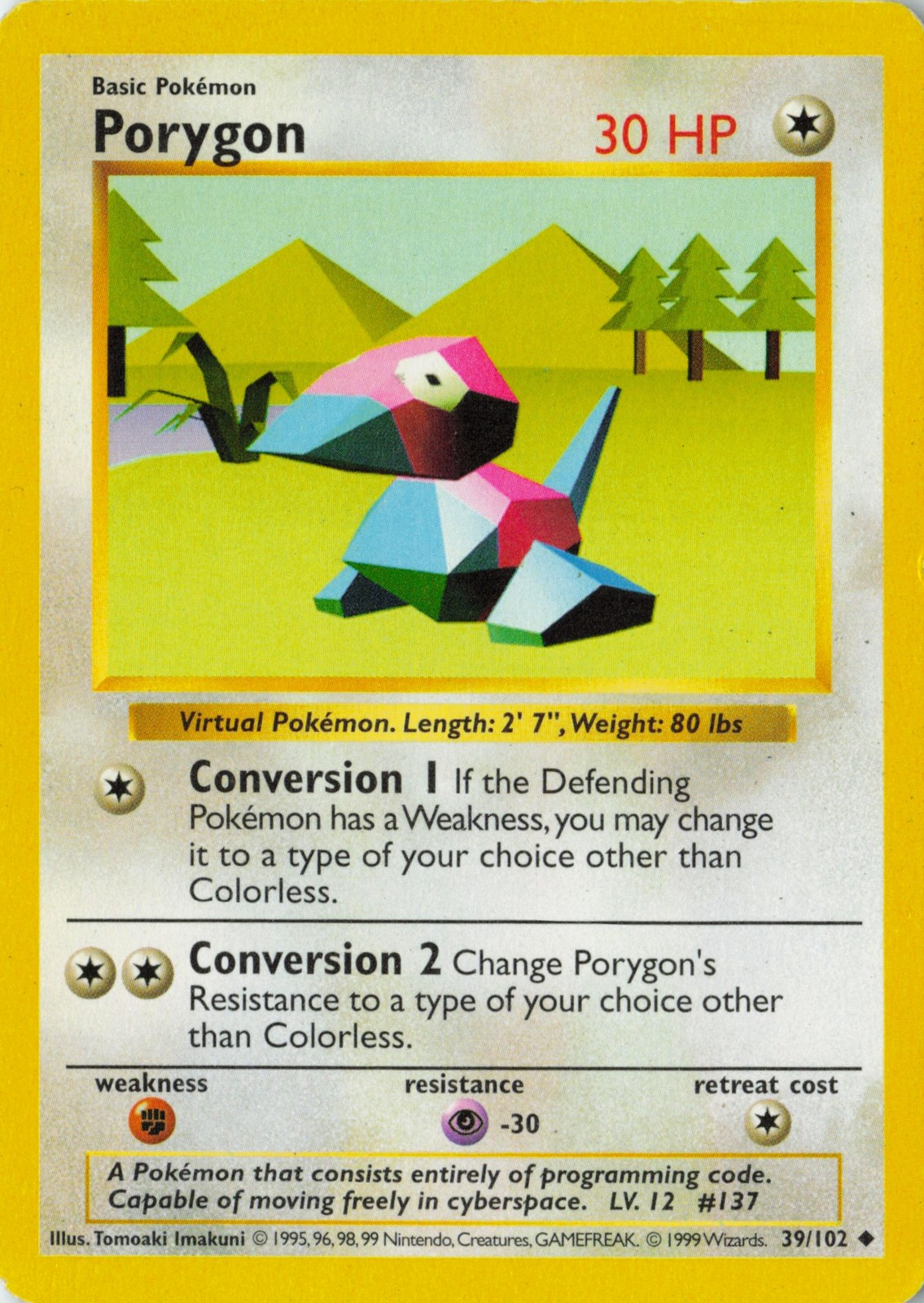 1999 Base Set (Shadowless) Porygon #039/102 Uncommon