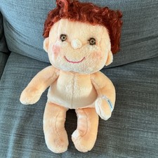 Plush Baby Doll Red Curly Hair Brown Eyes Light Complexion Cloth Soft Body