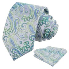 Paisley Mens 3.15'' Gradient Tie and Pocket Square Set 901-light Green blue