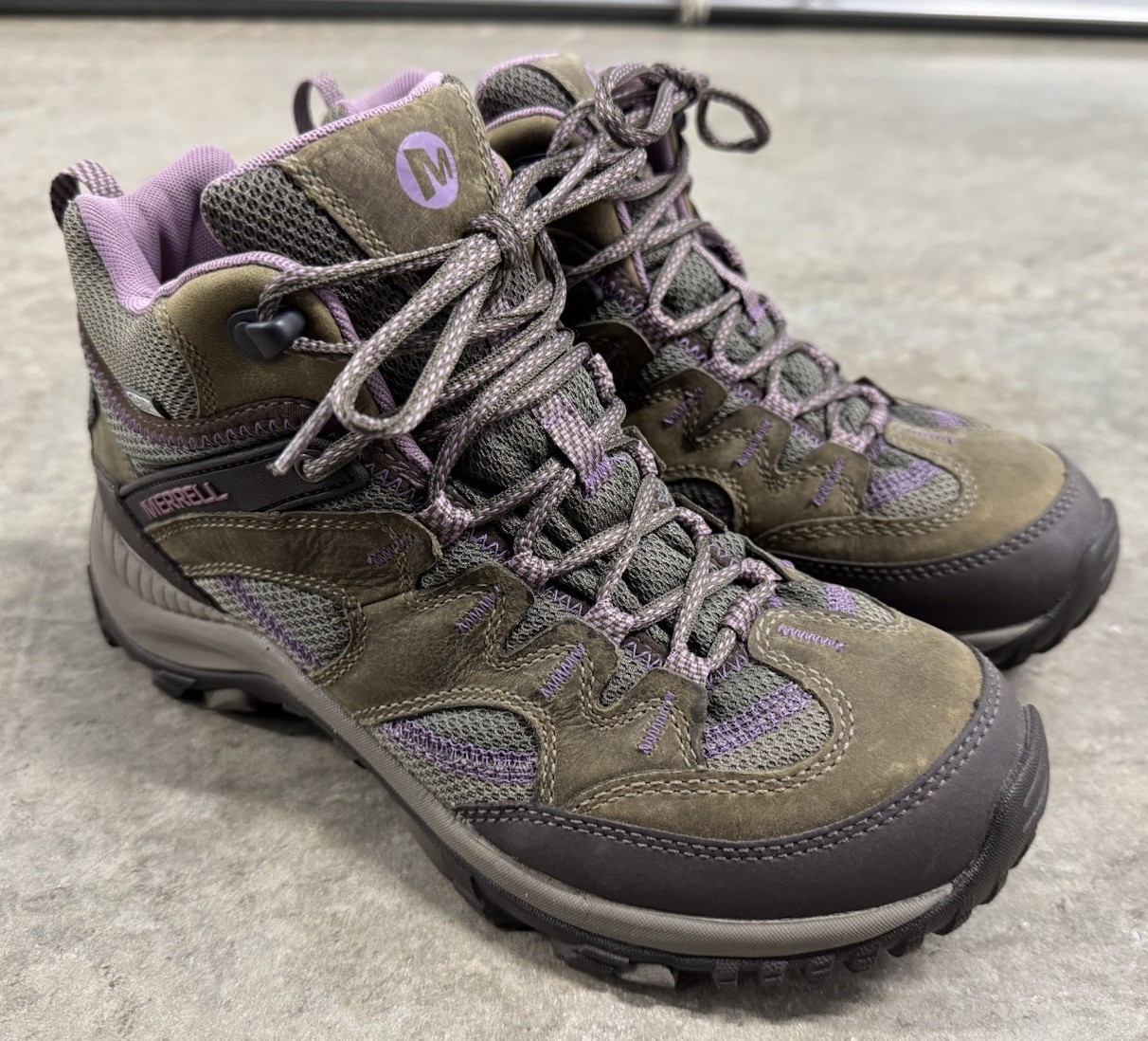 Merrell Hiking Boots Women 9 Salida Mid Waterproof Purple Brindle Leather NEW-image