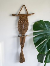 Vintage 1970s Macrame Jute Wood OWL Wall Hanging Plant Hanger 62  x24  