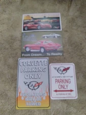 4 GM CHEVROLET CORVETTE CAR METAL SIGNS, GENERAL MOTORS