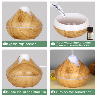 350ML USB Aroma Diffusor Holz Ultrasonic Luftbefeuchter LED Licht