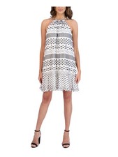 SIGNATURE BY ROBBIE BEE Womens White Tie Sleeveless Short Shift Dress Petites PL
