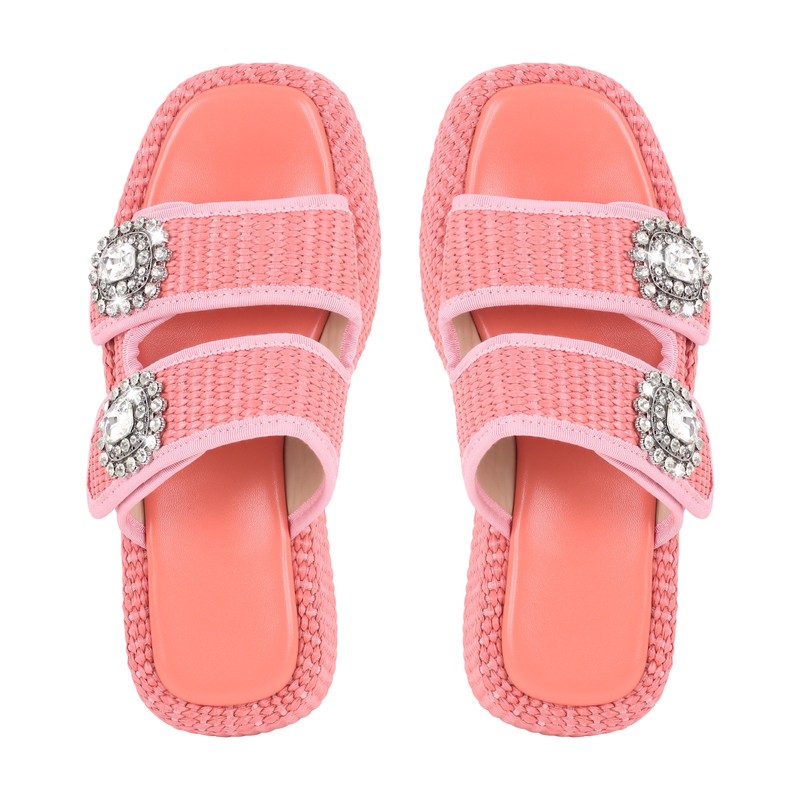 Womens Rhinestone Flip Flop Flat Slide Sandals Platform Mules Slippers Shoes US9