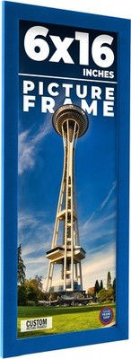 6x16 Frame Blue Solid Wood Picture Frame Width 0.75 Inches | Interior Frame Dept