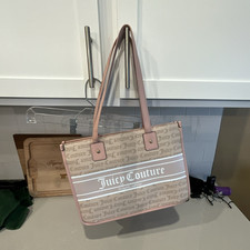Juicy Couture Pink Beige Logo Tote Shoulder Bag Double Handles Gold Hardware