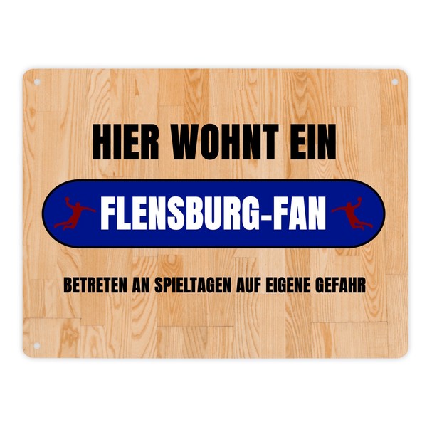 Hier Wohnt Ein Flensburg-Fan Metallschild XL In 21X28 Cm Mit Turnhallenboden-image