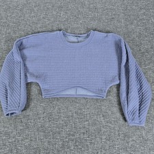 ZARA Quilted Cropped Sweatshirt Long Sleeve Blue Women's Size M