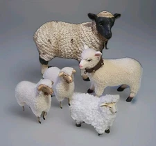 Primitive Antique Style SHEEP FIGURINEs Lot Of 5 Lamb Figures Various Styles VGC
