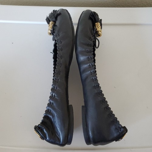 Tory Burch Reese Flat Mestico Black Leather Flat Ballet Tassels Shoes Size 8 /39 - Picture 9 of 17