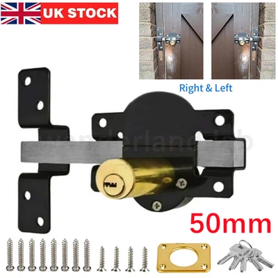 Gate Lock Garden Security Double Long Throw Bolt Rim Lock 5 Keys 50mm Both Sides