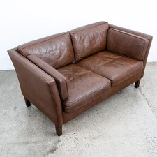 Mid Century Danish Modern Sofa Couch Brown Leather 2 Seat Settee Vintage Denmark