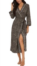 PrinStory Robes for Women 3/4 Sleeve Long Bath Robe Large, Fp-gray Ld Print