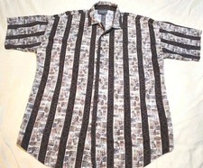 VTG TRIUMPH OF CALIFORNIA Brown Print Short Sleeve Button Up Shirt Sz M USA Made